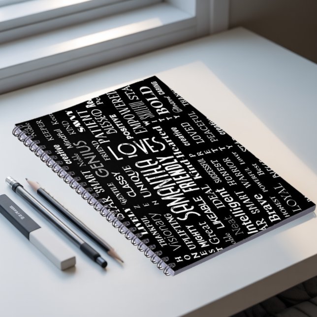 Cuaderno Nombre personalizado Arte de Word moderno Añadir s (Subido por el creador)