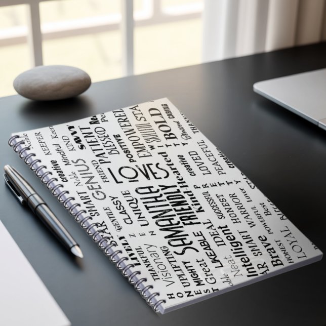 Cuaderno Nombre personalizado Arte de Word moderno Añadir s (Subido por el creador)