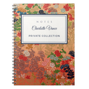 Cuaderno Nombre personalizado Arte floral japonés vintage