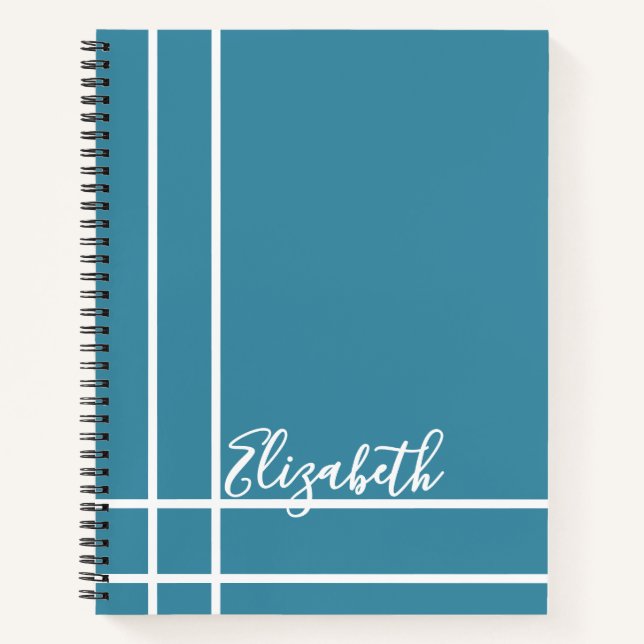 Cuaderno Nombre personalizado azul oceánico moderno Minimal (Anverso)