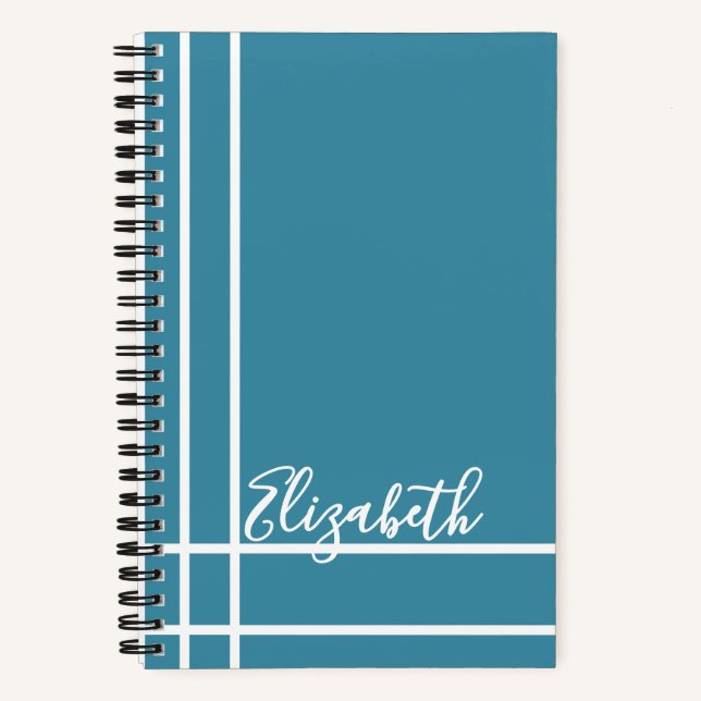 Cuaderno Nombre personalizado azul oceánico moderno Minimal (Anverso)