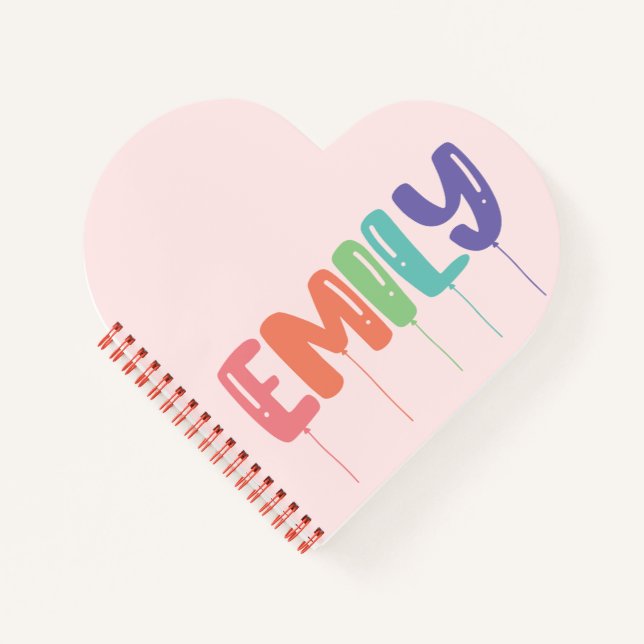 Cuaderno Nombre personalizado Balloon Gift Idea Heart (Anverso)