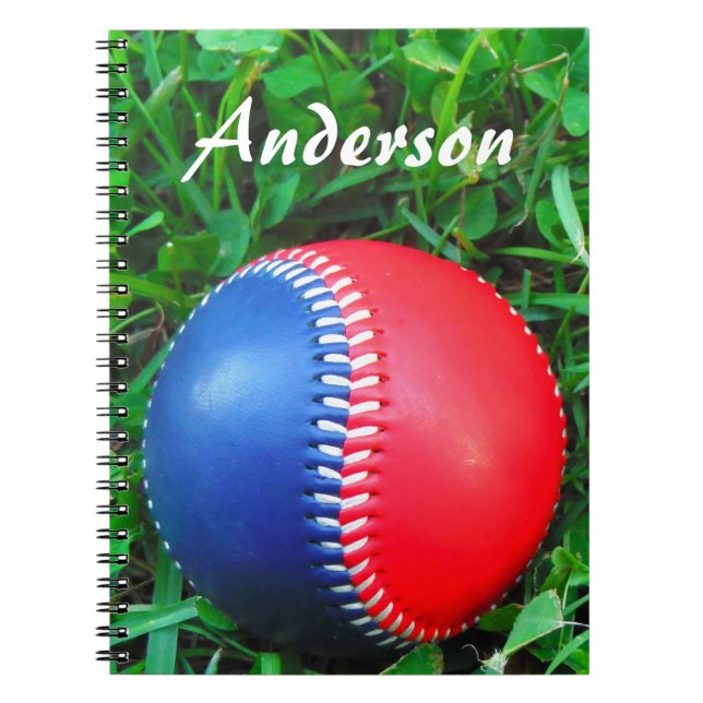 Cuaderno nombre personalizado Béisbol rojo blanco y azul (Frente)
