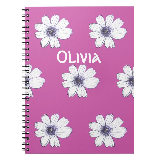 Cuaderno Nombre personalizado Bella Flor diseño rosa portát (Frente)
