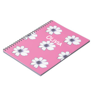Cuaderno Nombre personalizado Bella Flor diseño rosa portát