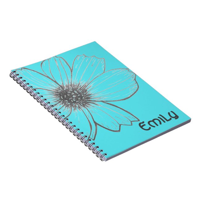 Cuaderno Nombre personalizado Bella Flor diseño verde azula (Lado Derecho)