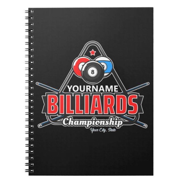 Cuaderno NOMBRE Personalizado Billiards 8 Ball Pool Cue Rac (Frente)