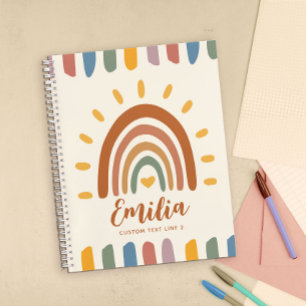 Cuaderno Nombre personalizado Boho Arcoiris vuelve a la esc