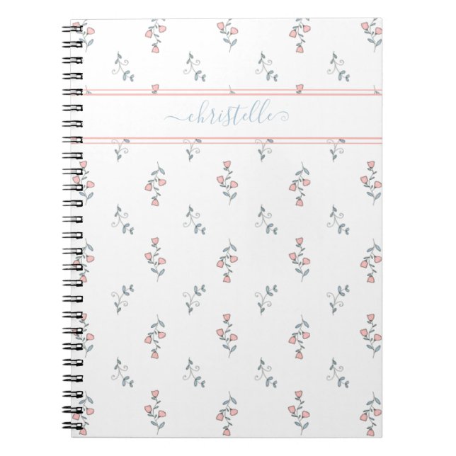 Cuaderno Nombre personalizado Boho Bonito Patrón floral Rub (Frente)