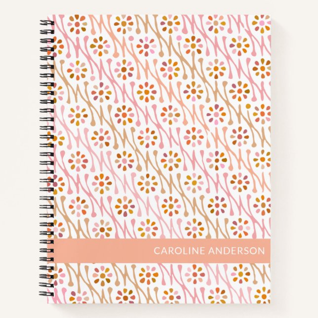 Cuaderno Nombre personalizado Boho Floral Earthy Pink Taupe (Anverso)