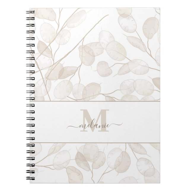 Cuaderno Nombre personalizado Boho Neutral Lunaria inicial (Frente)