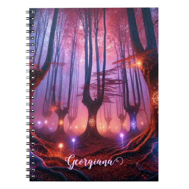 Cuaderno Nombre personalizado Bosque de Whimsigoth con enca (Frente)