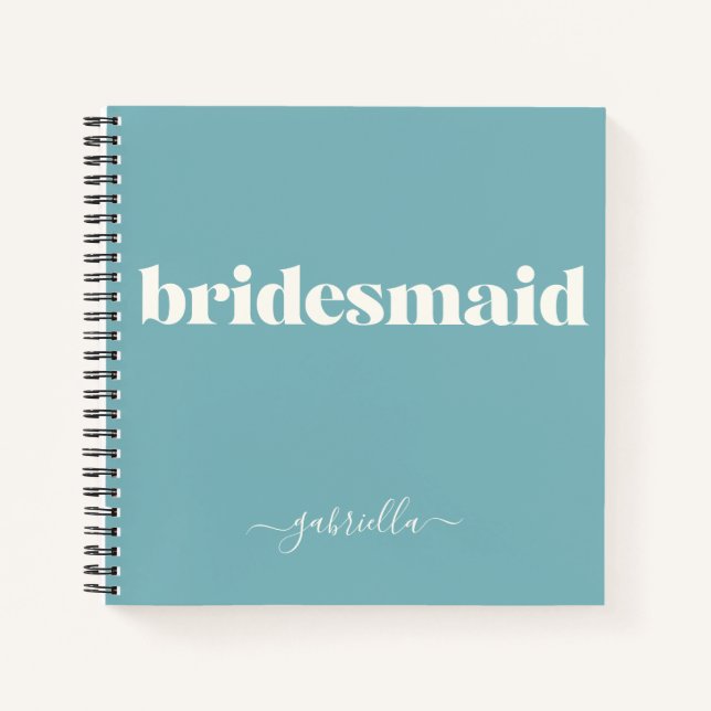 Cuaderno Nombre personalizado Bridesmaid Elegante Azul Verd (Anverso)