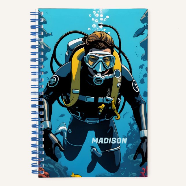 Cuaderno Nombre personalizado Buceador Scuba (Anverso)