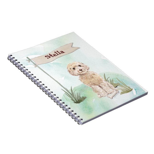 Cuaderno Nombre personalizado Champagne Cockapoo Perro masc (Lado Derecho)