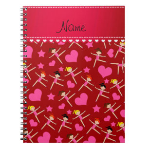 Cuaderno Nombre personalizado chica rojo gimnastas corazone
