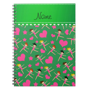 Cuaderno Nombre personalizado chica verde gimnastas corazon