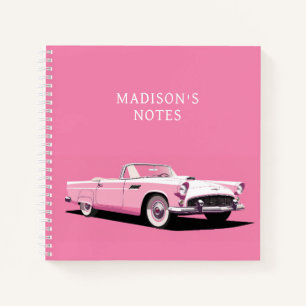 Cuaderno Nombre personalizado Coche clásico rosado