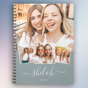 Cuaderno Nombre personalizado Collage de fotos de guión mod