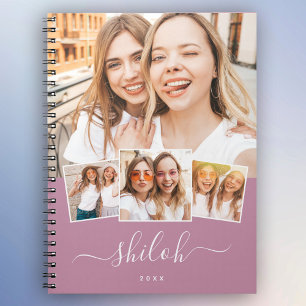 Cuaderno Nombre personalizado Collage de fotos de guión mod