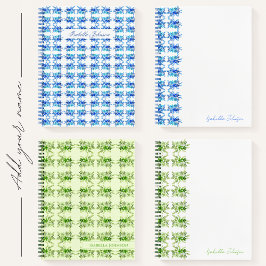 Cuaderno Nombre personalizado Color de agua verde Floral bl