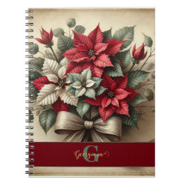 Cuaderno Nombre personalizado color de agua vintage Poinset