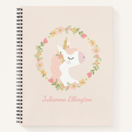 Cuaderno Nombre personalizado color floral de unicornio cor