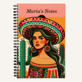 Cuaderno Nombre personalizado Colorful Mexican Fiesta Cactu