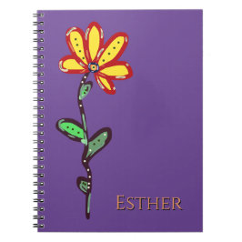 Cuaderno Nombre personalizado con flor en púrpura 