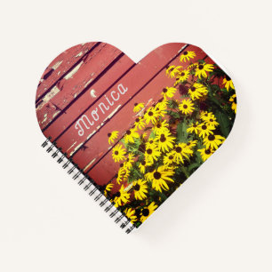 Cuaderno Nombre personalizado con madera y flores rusticas
