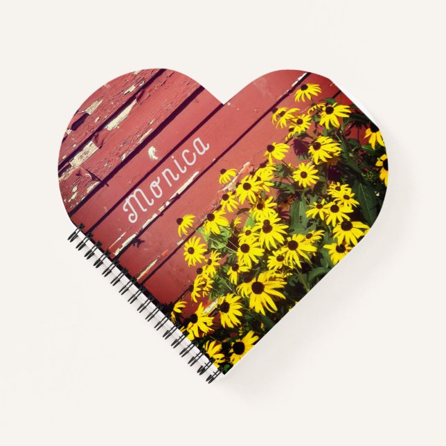 Cuaderno Nombre personalizado con madera y flores rusticas (Anverso)
