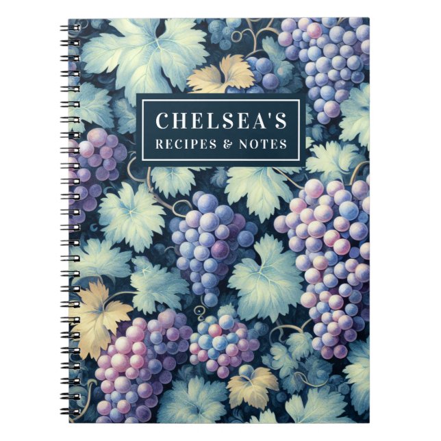 Cuaderno Nombre personalizado con patrón de uva (Frente)