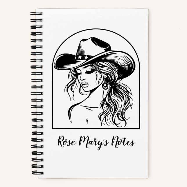 Cuaderno Nombre personalizado Coquette Cowgirl Line Drawing (Anverso)