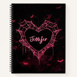 Cuaderno Nombre personalizado Corazón Rosa Gothic Telaraña 
