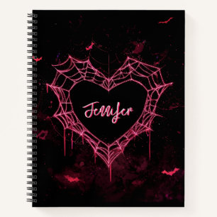 Cuaderno Nombre personalizado Corazón Rosa Gothic Telaraña