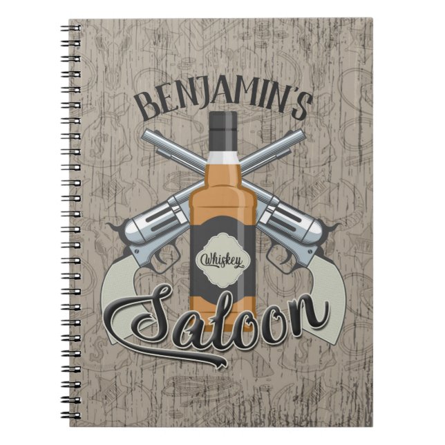 Cuaderno NOMBRE personalizado Cowboy Revolver Gun Whiskey S (Frente)