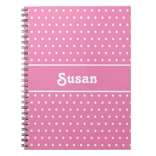 Cuaderno Nombre personalizado Cute puntos de polka rosados