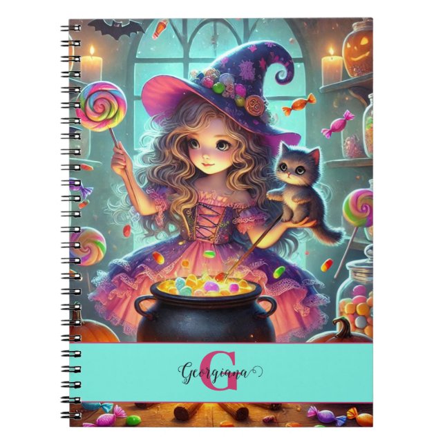 Cuaderno Nombre personalizado Cute Trajes de Halloween de B (Frente)