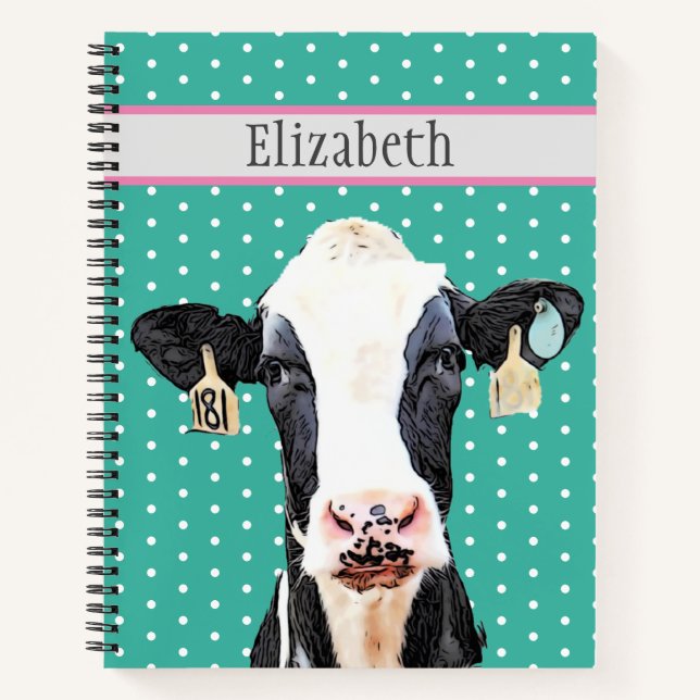 Cuaderno Nombre personalizado de animal de vaca cute Holste (Anverso)