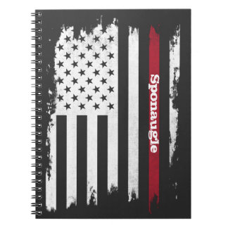 Cuaderno Nombre personalizado de banda roja de bandera de E