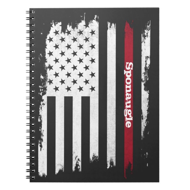 Cuaderno Nombre personalizado de banda roja de bandera de E (Frente)