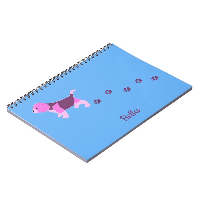Cuaderno Nombre personalizado de Beagle Dog Art Puppy Pawpr (Lado Izquierdo)