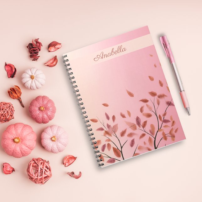 Cuaderno Nombre personalizado de Boho Autumnal Pink Leaves (Boho Autumnal Pink Leaves custom name Notebook)