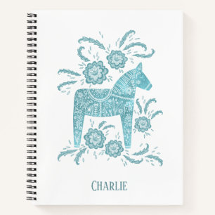 Cuaderno Nombre personalizado de caballo verde verde azulad