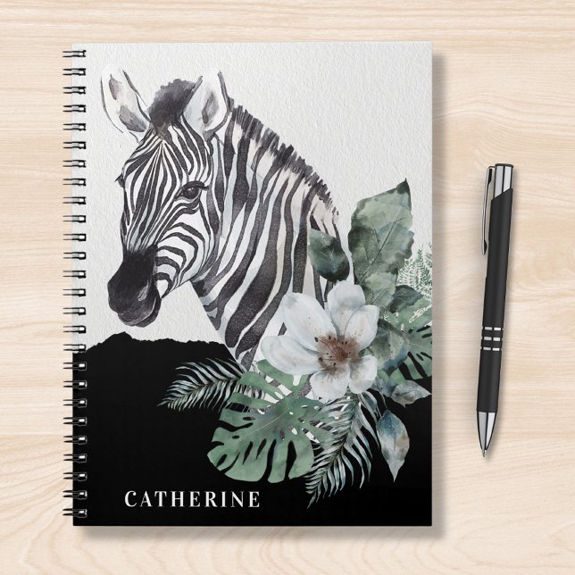 Cuaderno Nombre personalizado de cebra silvestre acuarela (Subido por el creador)