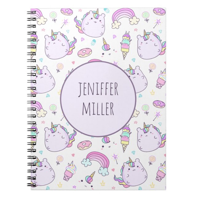 Cuaderno Nombre personalizado de Chicas de niños de Unicorn (Frente)