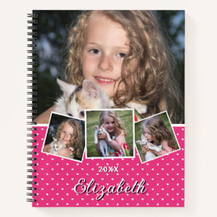 Cuaderno Nombre personalizado de Collage de fotos de guión 