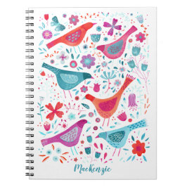 Cuaderno Nombre personalizado de color de agua para aves y 