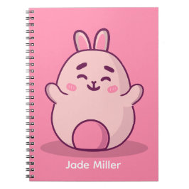 Cuaderno Nombre personalizado de conejito rosa de Kawaii