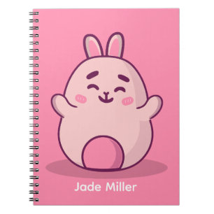 Cuaderno Nombre personalizado de conejito rosa de Kawaii